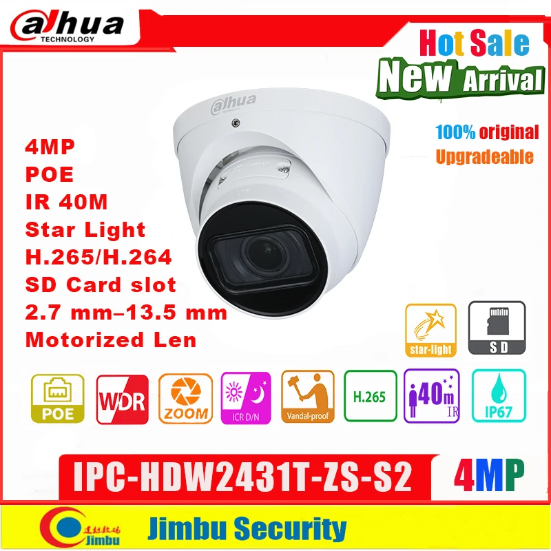 

Dadua IP Camera 4MP POE IPC-HDW2431T-ZS-S2 Starlight 2.7–13.5mm Motorized Lens IR 40M IVS ONVIF Eyeball Security CCTV Camera