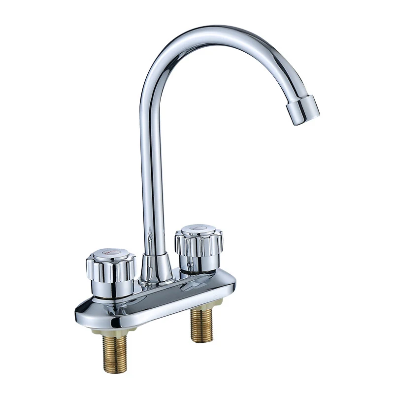 Kitchen Faucet 360 Degree Swivel Wash Basin Tap Cold and Hot Water Mixer Double Handle Dual Hole Sink Deck Mounted | Обустройство