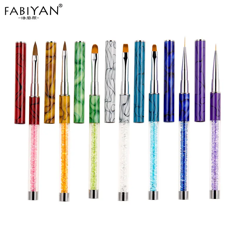 5 стилей дизайн ногтей, ручка с кисточкой горный хрусталь кристалл Металл Акрил резьба полировка украшения живопись Рисование салон линии Инструменты маникюр - Цвет: Set 06
