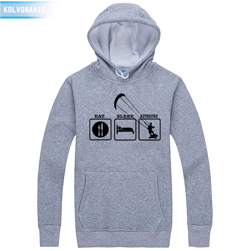 Gray 04 Eat Sleep Kitesurf Толстовка с принтом для мужчин/женщин, Повседневная Толстовка в стиле хип-хоп, мужская спортивная одежда для кайтсерфинга, унисекс, флисовый пуловер с капюшоном - Цвет: Gray 04