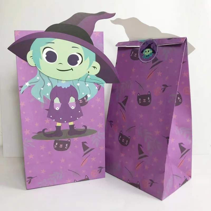 Bolsa de papel de embalaje de 24 unids/set para fiesta de Halloween, embalaje de galletas, dulces, regalo, venta al por mayor