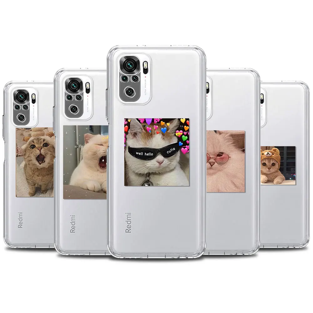 

Phone Case For Redmi Note 10 9S 9 4G 9T 8 Pro 7 Clear TPU Redmi 9 9A 9C 8A 7A K30 K40 for Back Cover Casing Cute Animal Cat Bag