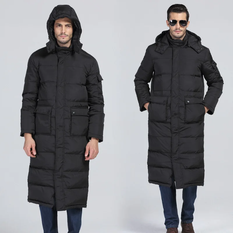 Мужская длинная куртка с капюшоном черная Повседневная Свободная на хлопковом