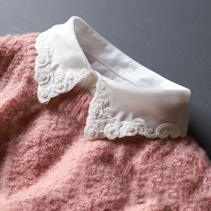 

Women White Lace Shirt Fake Collar Half Shirt Embroidery False Collars Woman Detachable Removable Faux Col Clothes Accessories