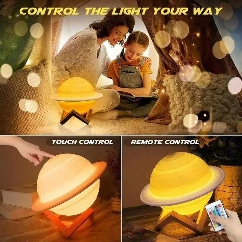 

Creative 3D Printing Saturn Lamp Moon Lamp 16 Colors Home Moon Touch Sky Change Decor 3 Planet Light Led Usb Light Night Co R4H6