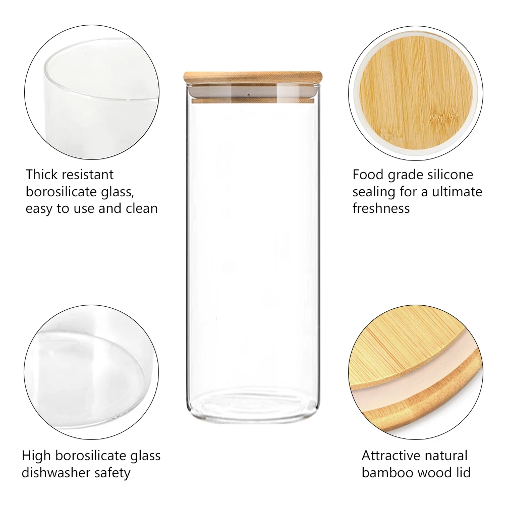 5 шт. стеклянная банка с бамбуковыми стеклянными банками пищевой контейнер