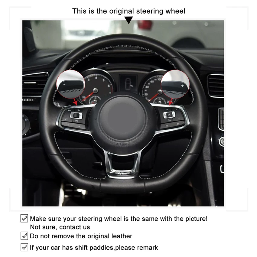 Hand-stitched Black Suede Genuine Leather Comfortable Car Steering Wheel Cover for Volkswagen VW Golf 7 GTI R MK | Автомобили и