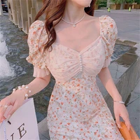 french sweet dress womens 2021 summer new mesh stitching waist show thin temperament floral suspender fishtail skirt
