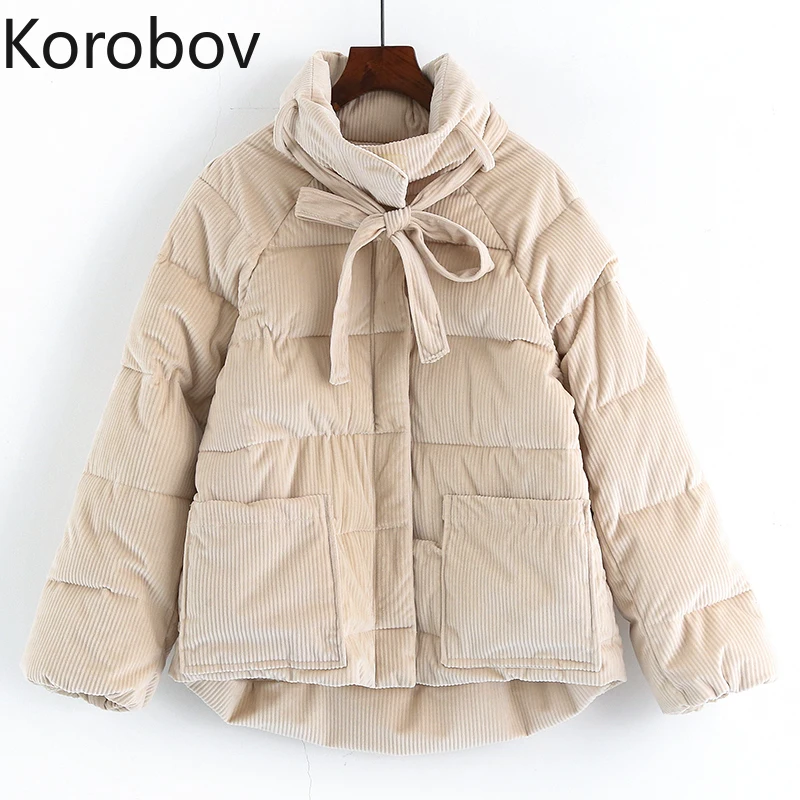 Женская куртка с длинными рукавами и карманами Korobov в Корейском стиле бантом на