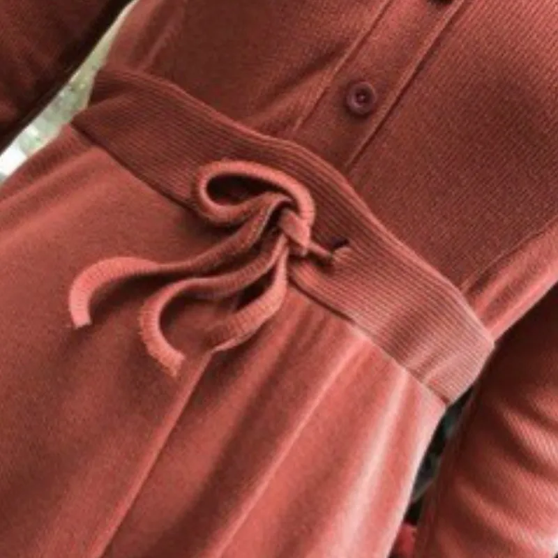 

Long Sleeve Dress Spring Autumn V-neck Ankle-length Solid Button Fly Elegant Slim Simple Trendy Korean Style Soft All-match Fit