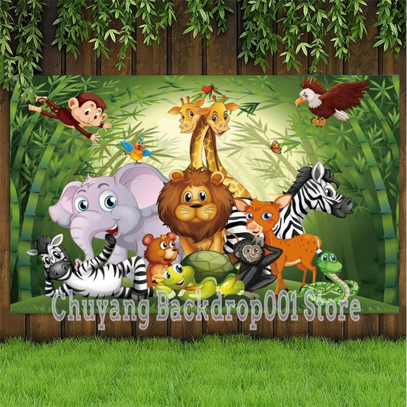 

Baby Shower Zoo Animal Jungle Backdrop Elephant Safari Kids 1st Happy Birthday Party Decoration Photography Backgrounds Banner