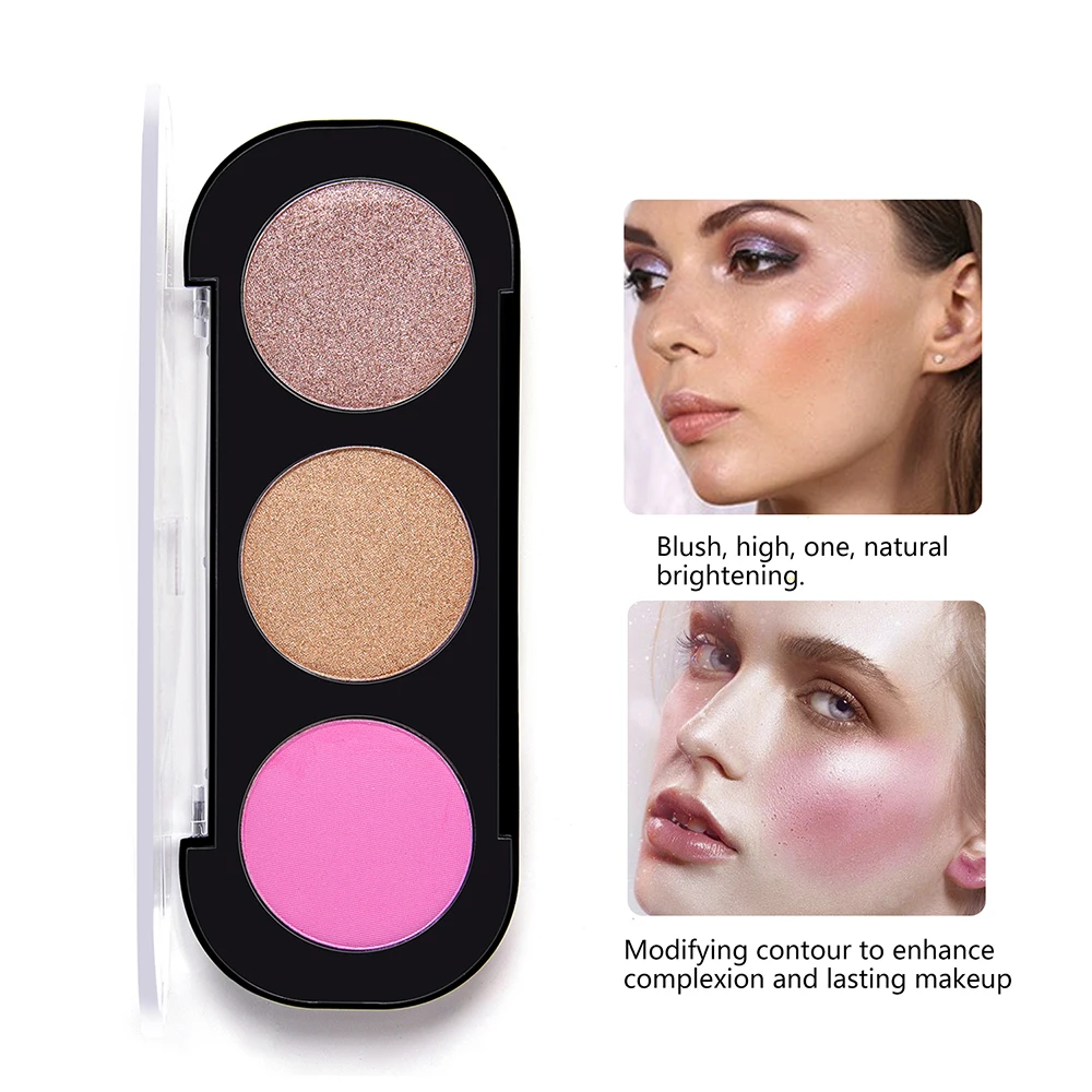 3-color high-gloss blush tray Brighten skin tone No makeup remover Lasting rosy Four seasons apply | Красота и здоровье