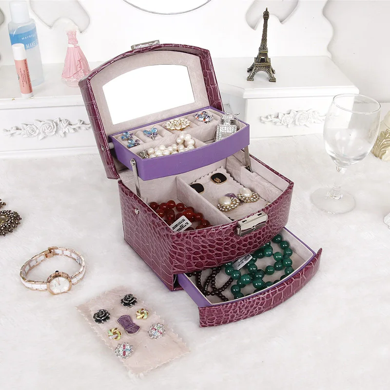 3 слоя шкатулка с ящиками Ожерелье Ювелирные изделия Чехол замком и макияж ключом