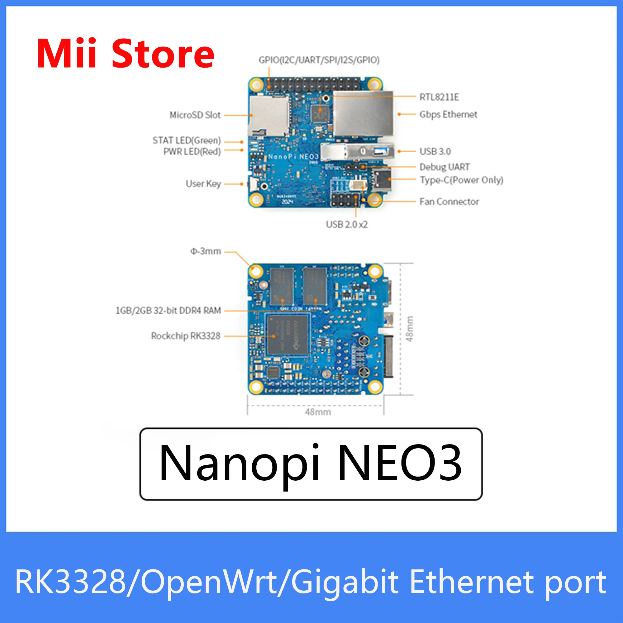 FriendlyElec NanoPi NEO3 1 ГБ/2 ГБ DDR4 RK3328 Cortex A53 четырехъядерный 64-bi поддержка Linux Ubuntu core