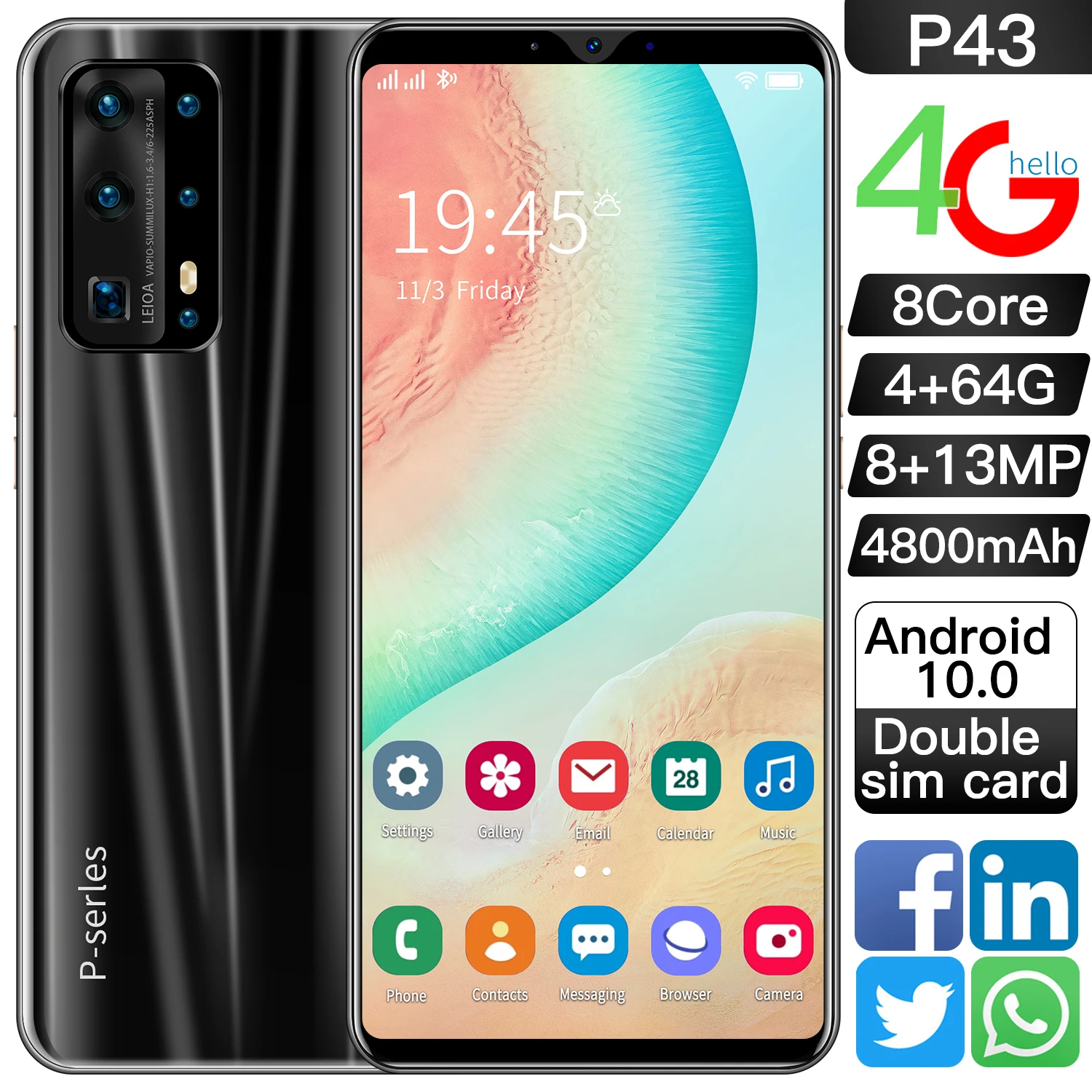 

Global Version P43 5.8Inch 8 Core Smartphone 4+64G 4G Network Andorid Phone Support Google GPS Face ID Dual SIM Realme Cellphone