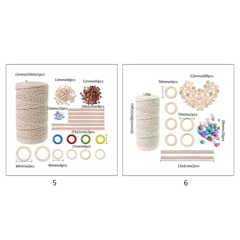 

Tapestry Handicraft Weaving Material Combination Set Wooden Beads Ring Macrame Rope DIY Plant Hooks Hand Making Sewing E56C