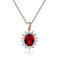 hoyon 14k rose gold color necklace ruby pure natural stone pendant for women jewelry princess wedding red gemstone zircon gift