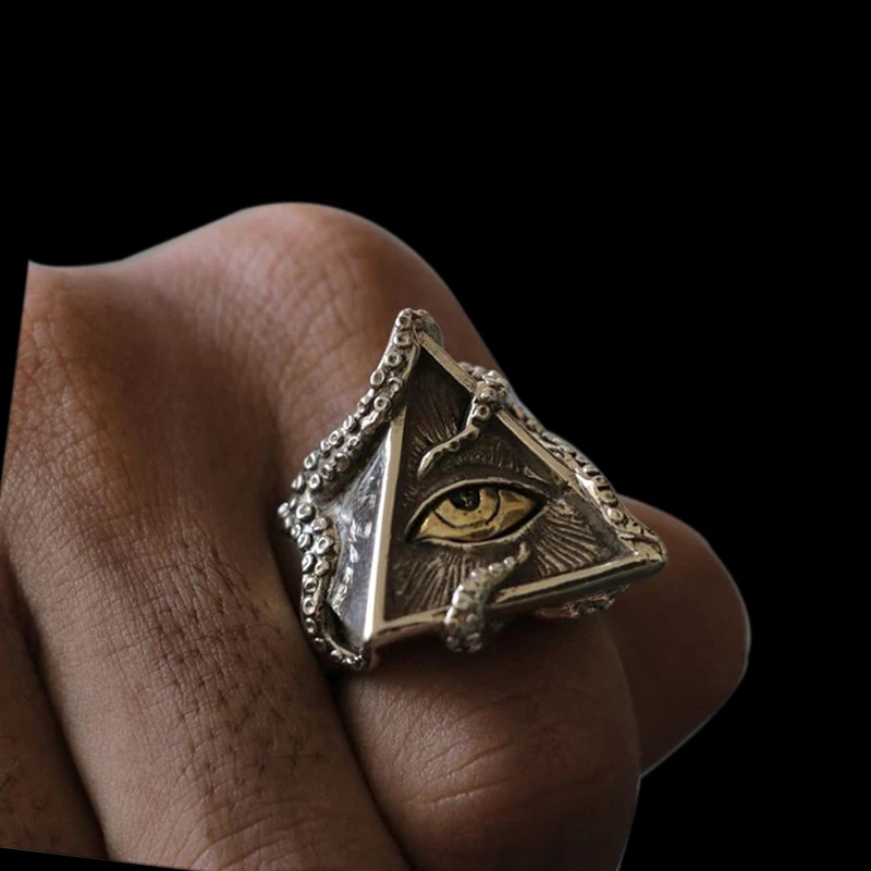 

Vintage Punk Octopus Triangle Eye Men Ring Classic Fashion Ring Jewelry Accessories Party Birthday Best Gift