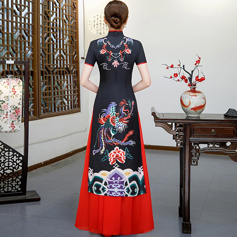 Женское aodai вьетнамское традиционное платье ao dai вьетнамское китайское платье qipao элегантное азиатское платье cheongsam Phoenix qi pao