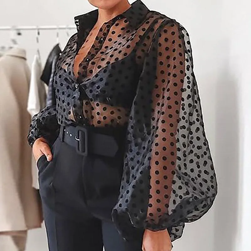 Осенняя сетчатая блузка для женщин 2020 сексуальные прозрачные майки с рукавами