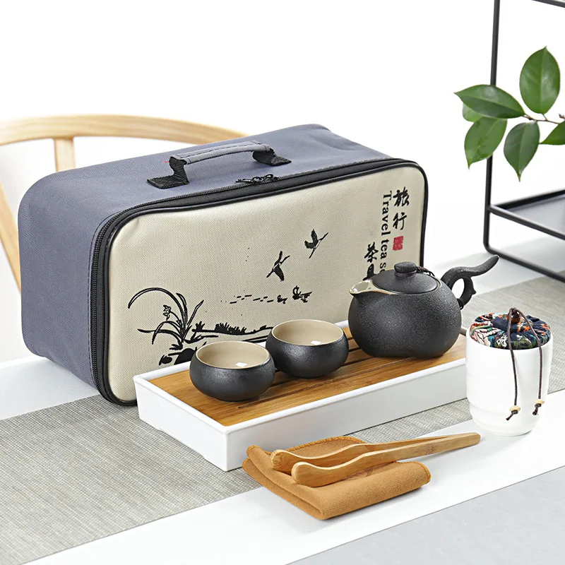 Китайская традиционная Черная Керамическая дорожная чайная утварь