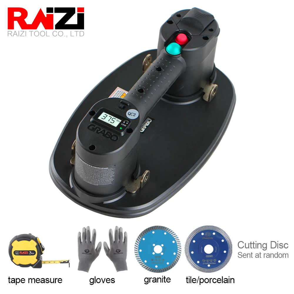 

Raizi Grabo Pro Electric Vacuum Suction Cup with Battery for Wood Drywall Granite Glass Tile Slab Lifting Carry Tool