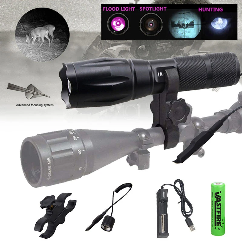 7 Вт ИК 940nm Ночное видение светодиодный Охота вспышки светильник + 18650 крепление