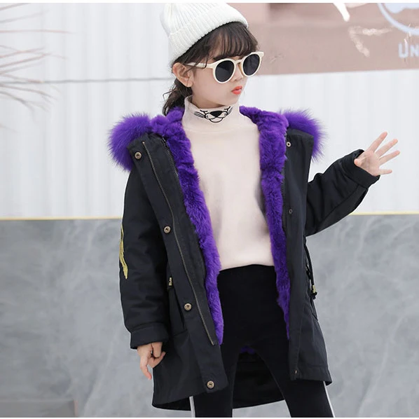 purple fur Натуральная Шуба из кролика Рекс с капюшоном натуральный мех парка куртка для девочки зима мальчик девочка зимняя куртка Комбинезоны для детей - Цвет: purple fur