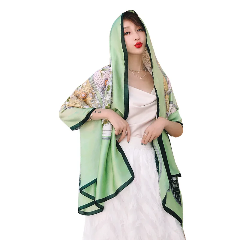 

Spring/summer Korean version of the new sunscreen silk long imitation silk printed gauze scarf long air-conditioning shawl
