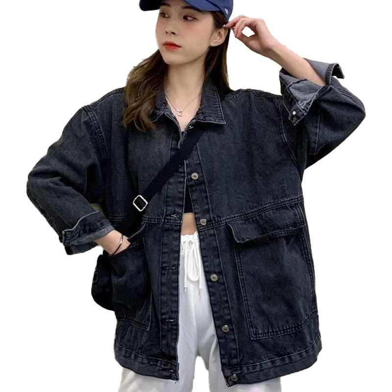 

Galaday Womens Spring Coats and Jackets Fashion 2020 Autumn Outerwear Oversize Vintage Denim Jackets Short Coats Female Elegant