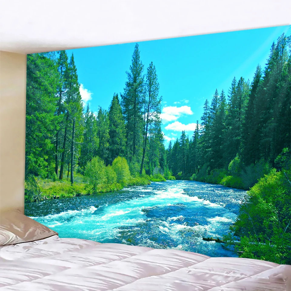 Психоделический лесной гобелен настенный одеяло декор для фермерского дома