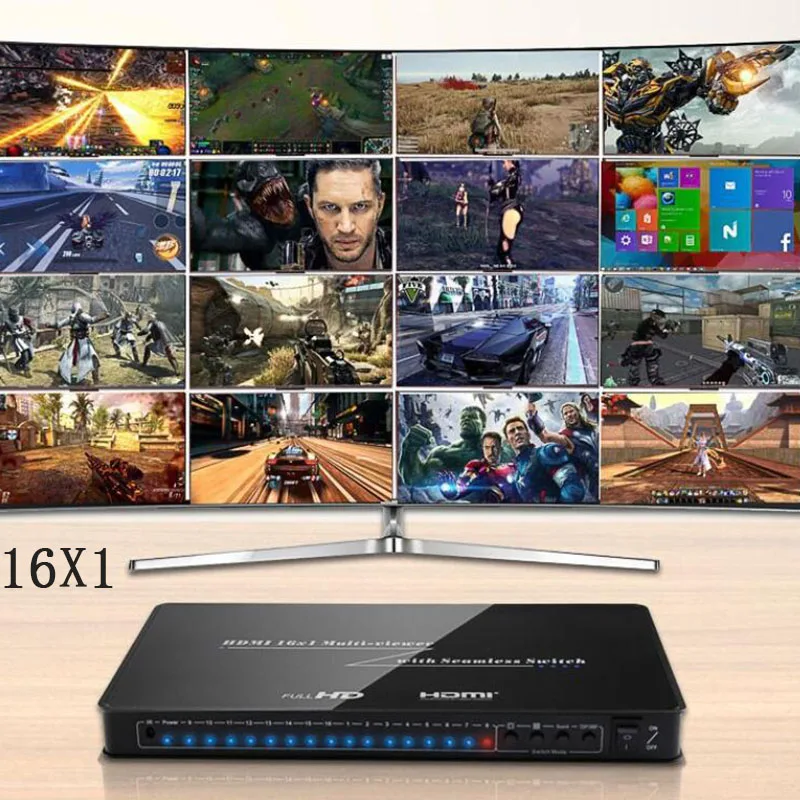 HDMI 16x1 Quad Multi-viewer Switcher 16 In 1 Out Seamless Switch Multiviewer Picture Screen Divider Converter Ethernet RS232