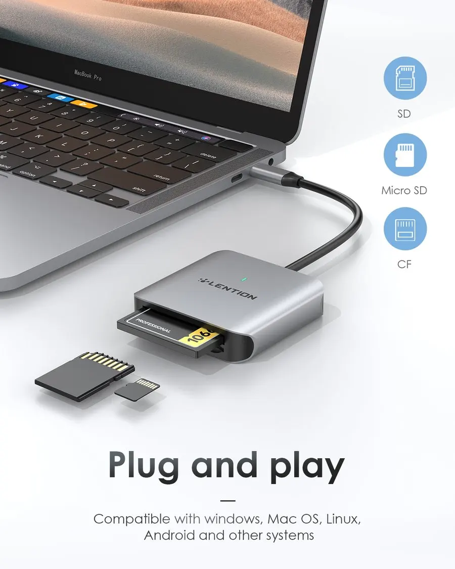 Кардридер USB C/SD/Micro SD/ CF адаптер для карт SD 3 0 2020-2016 MacBook Pro 13/15/16 Samsung S20/S10/S9/S8/Plus |