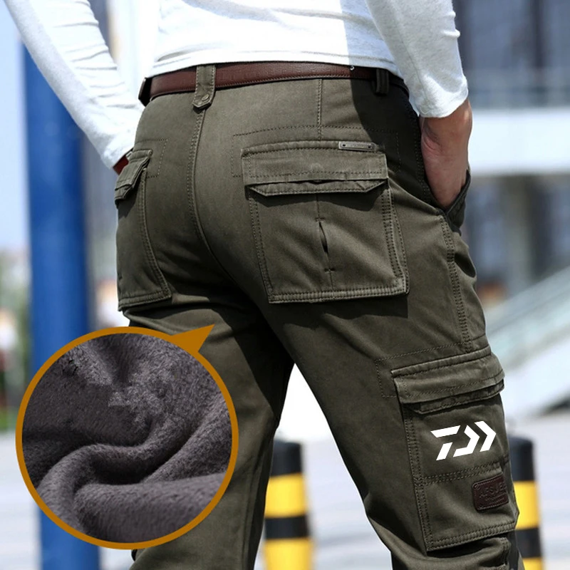 Daiwa Fishing Pants Man Fleece Thick Warm Cargo 6 Pockets Work Casual Clothing Winter Outdoor Sports Hiking | Спорт и развлечения