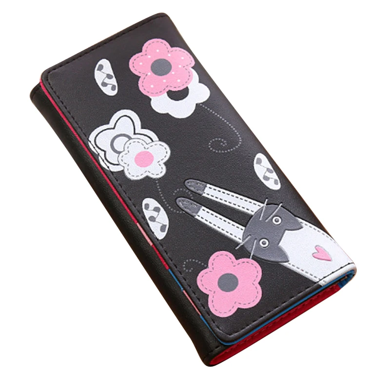 

Cute Girl Women Cat Print Wallet Lovely Female Card Holder Casual Zip Ladies Clutch PU Leather Long Purse Money Bag