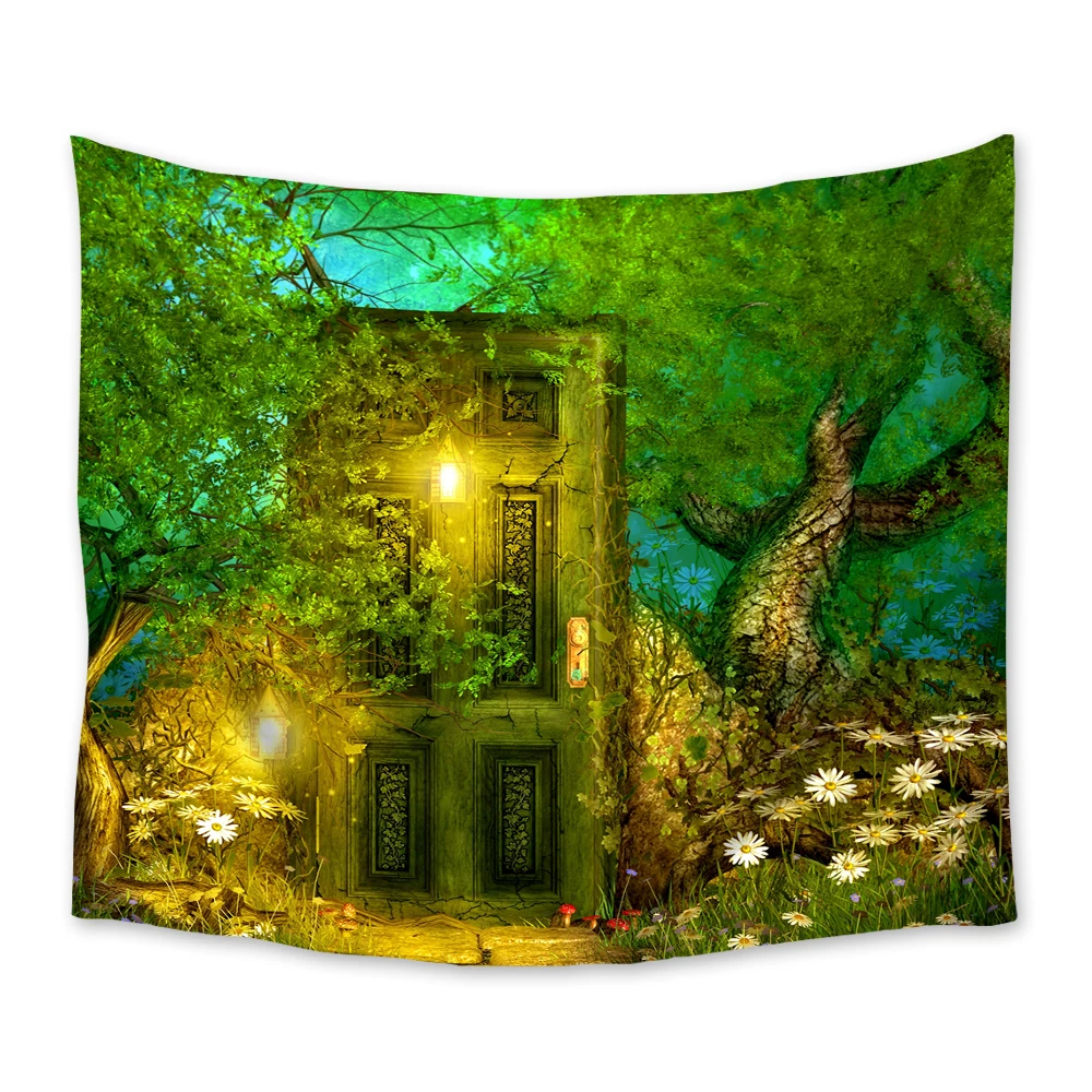

Фэнтези дерево светильник дверь цветок зеленый гобелен настенный постельные принадлежности лист пледы Покрывало гостиная гобелены общежи...
