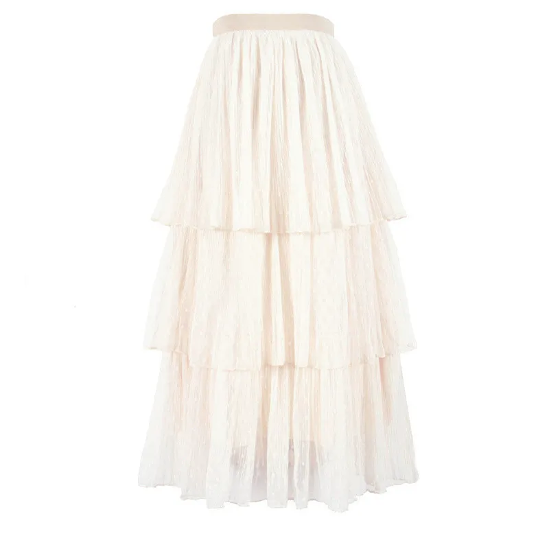 Женская юбка-пачка с оборками черного и белого цвета модная в горошек из