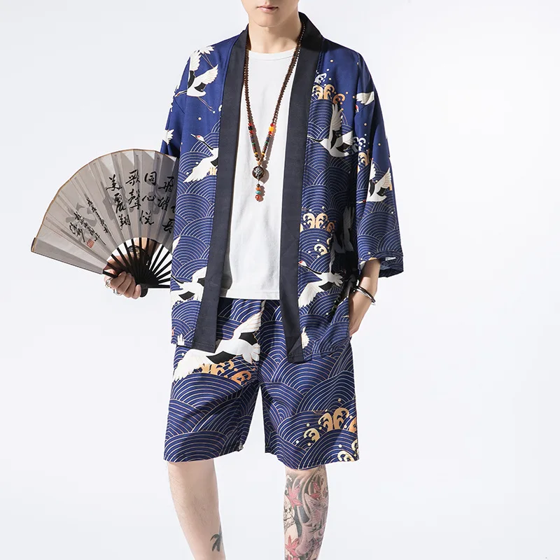 

Кимоно мужское летнее в японском стиле, рубашка-кардиган и шорты, хаори, юката, уличная одежда для карате