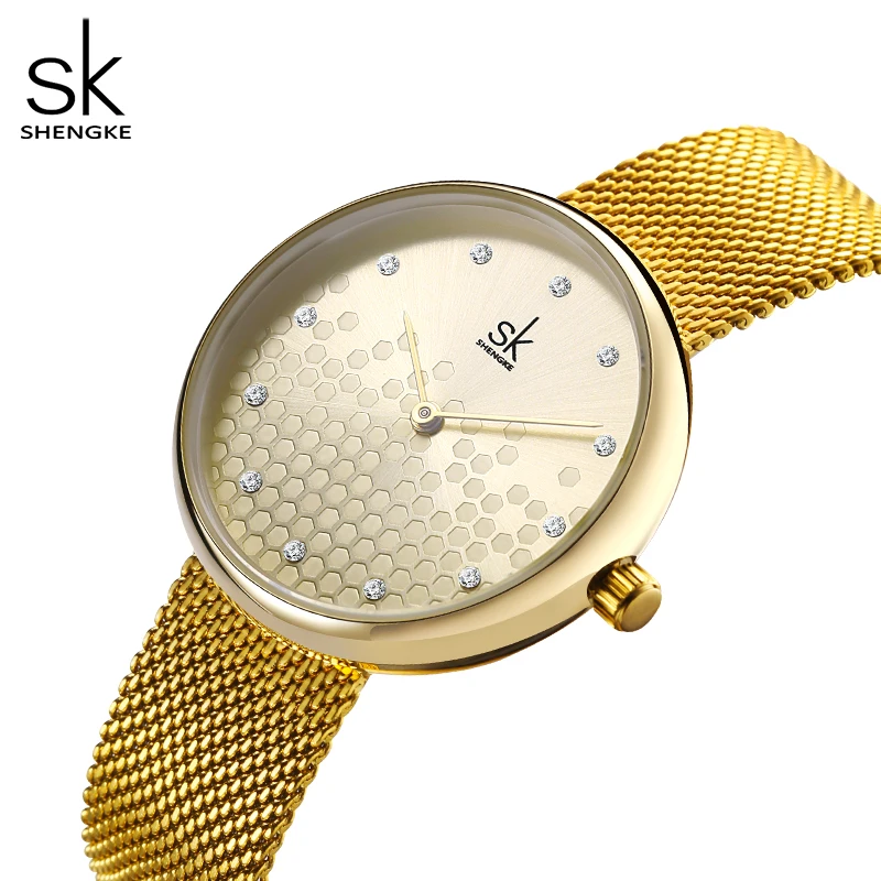 Relogio Feminino женские золотые Роскошные Кварцевые часы Shengke водонепроницаемые