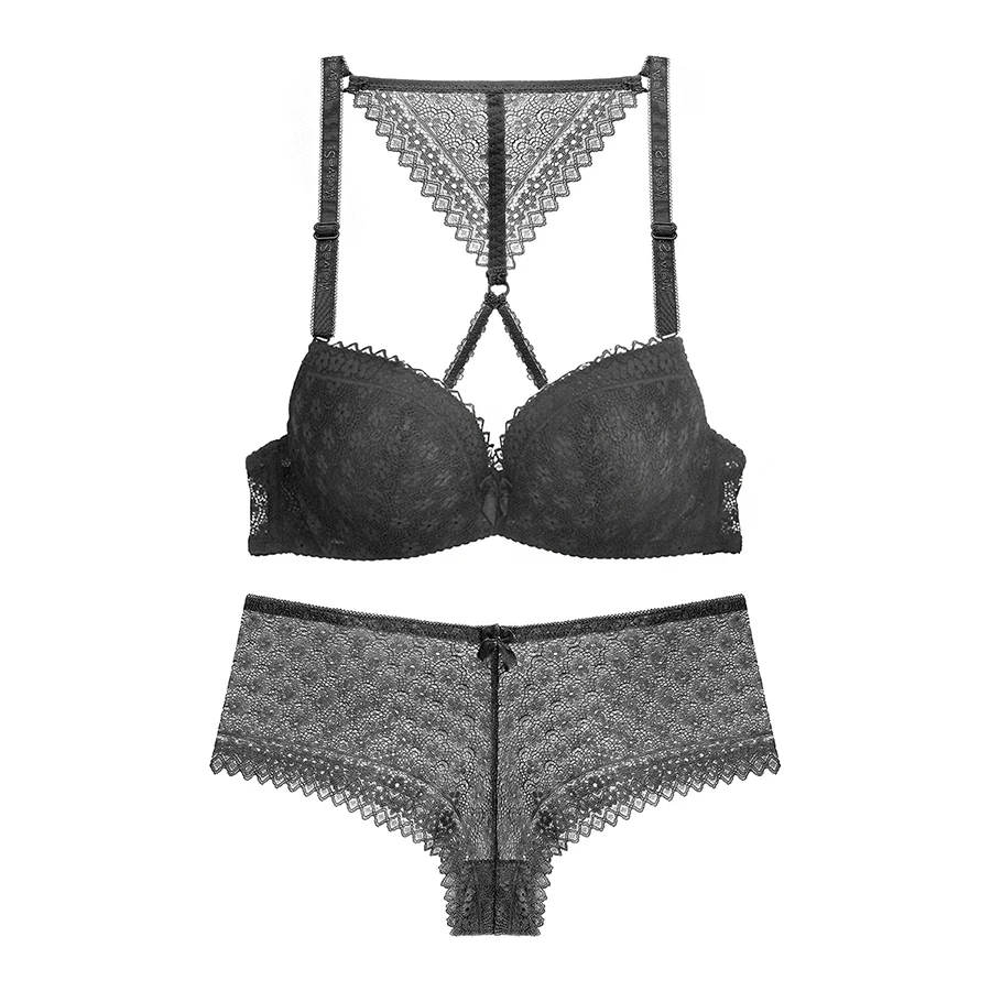 Комплект женского кружевного нижнего белья бюстгальтер пуш ап трусы плавки 4