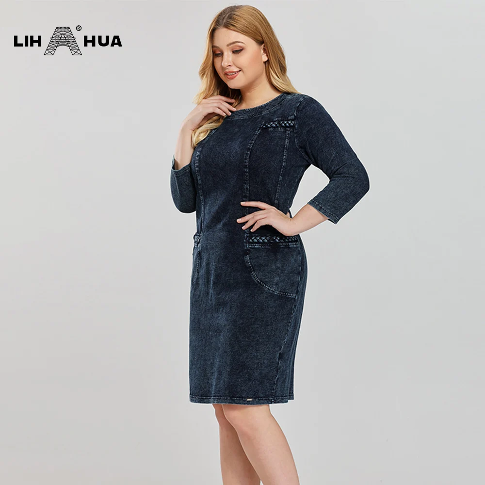 Женское джинсовое платье LIH HUA облегающее большого размера плюс Повседневное