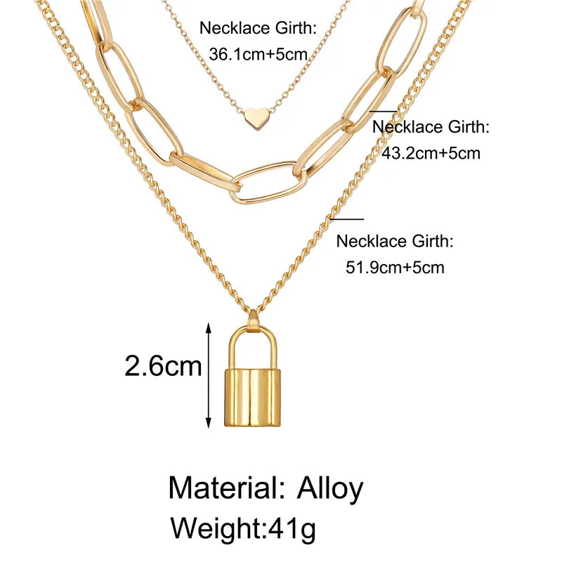 

Vintage Multi Layer Lock Necklaces Chain For Women NEW 2020 Gold Heart Key Pendants Necklace Fashion Party Jewelry Gift