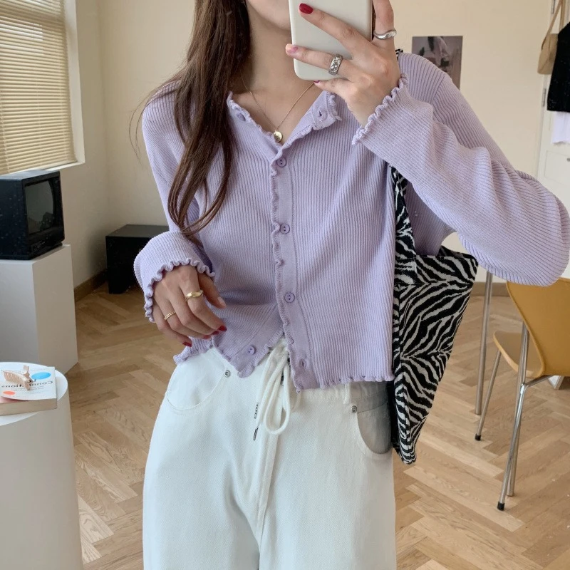 

Korean Style V-neck Short Knitted Sweaters Women Thin Cardigan Fashion Sleeve Sun Protection Crop Top Y810