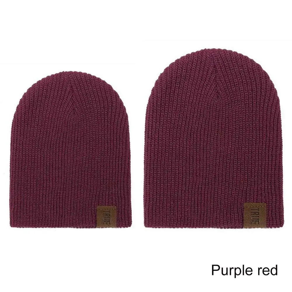 purple red MOLIXINYU/зимняя шапка для маленьких девочек; теплые шапки для родителей и детей; шапки-бини для женщин; однотонная Вязаная хлопковая шапка для детей; Skullies; уличная мужская шапка - Цвет: purple red