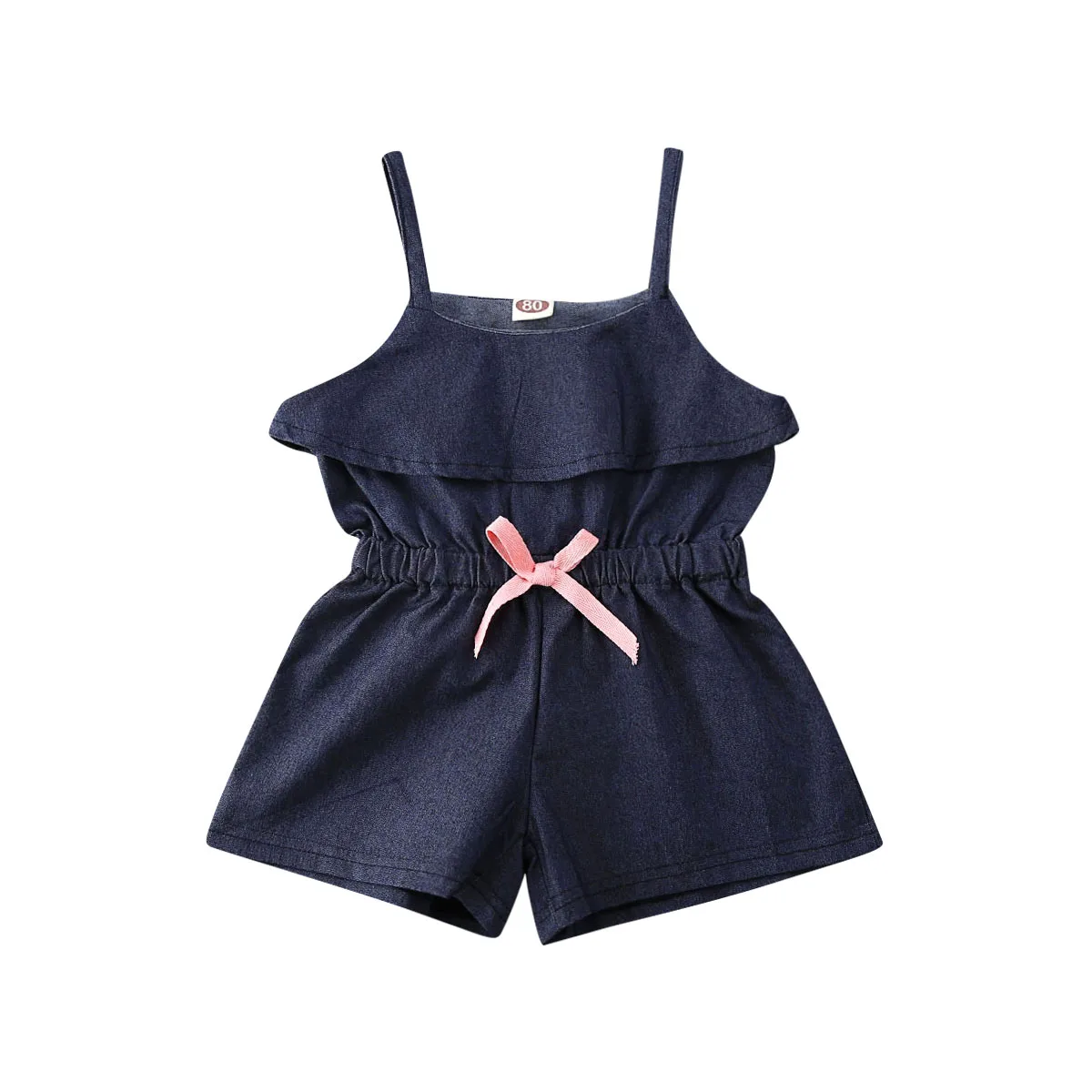 Комбинезон джинсовый для маленьких девочек с оборками без рукавов|Ромперы| |
