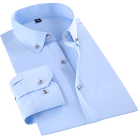 smart casual men dress shirt long sleeve fashion business diamond buttons formal slim fit office working cotton blouse