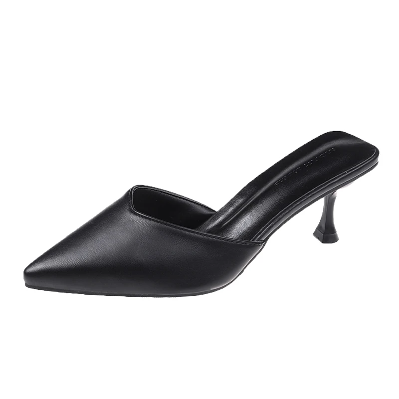 

Baotou Half Slippers Women Outdoor Summer Pointed Toe Shallow Mouth Stiletto High Heels Slides Casual Mules Shoes Elegant Beige