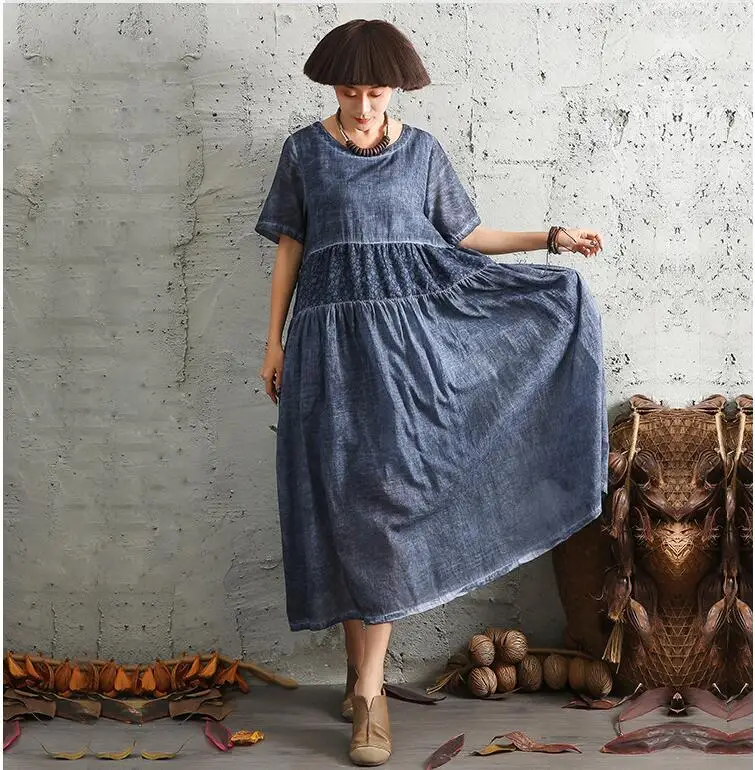NINI WONDERLAND летнее лоскутное хлопковое льняное платье с коротким рукавом, женское свободное повседневное длинное платье с принтом, винтажная одежда большого размера