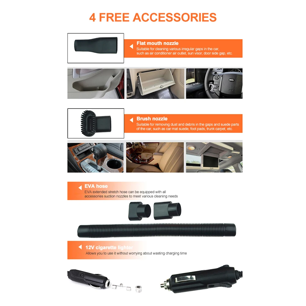 

Portable 120W Car Vacuum Cleaner Household Handheld Perfect Accessories Kit for Detailing and Cleaning Car Interior Clean Tools