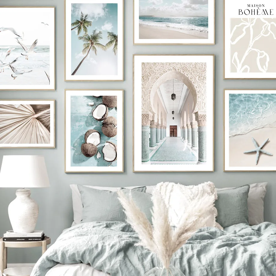 

Moroccan Blue Sea Star Beach Coconut Palm Wall Art Canvas Painting Nordic Posters And Prints Wall Pictures For Living Room Decor